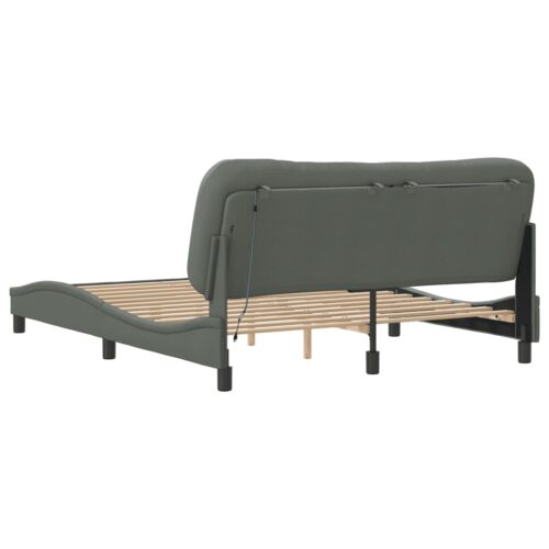 Bed Frame with LED "Hvar" Dark Grey 152x203cm Queen Fabric - Image 8