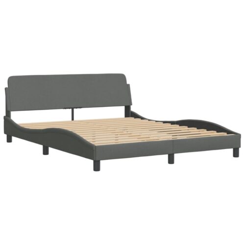 Bed Frame with LED "Hvar" Dark Grey 152x203cm Queen Fabric - Image 9