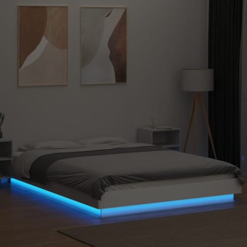 Bed Frame with LED Lights White 135x190cm - Image 3