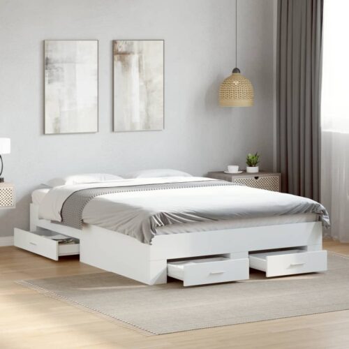 Bed Frame with Drawers White 135x190cm - Image 3