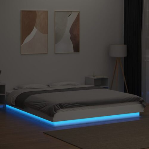 Bed Frame with LED Lights White 150x200cm - Image 3