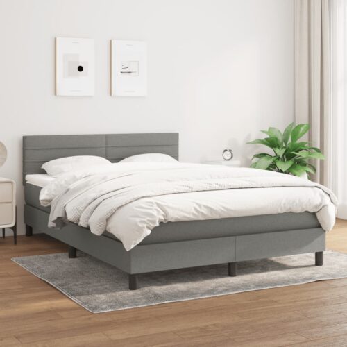 Box Spring Bed with Mattress Dark Grey 153x203cm Queen Size Fabric - Image 3