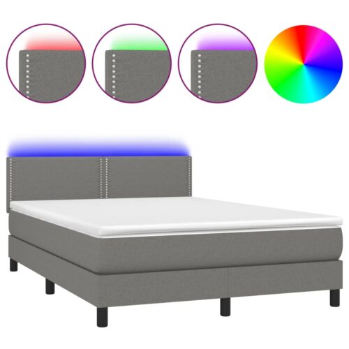 Box Spring Bed with Mattress&LED Dark Grey 153x203cm Queen Size Fabric
