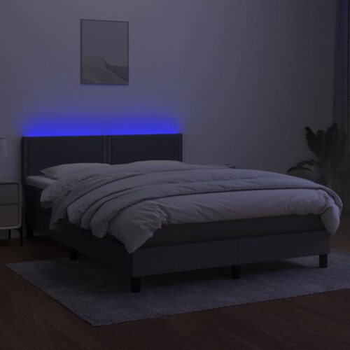 Box Spring Bed with Mattress&LED Dark Grey 153x203cm Queen Size Fabric - Image 4