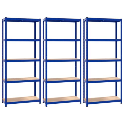 5-Layer Shelves 3pcs Blue Steel Engineered Wood - Image 2