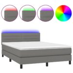 Box Spring Bed with Mattress&LED Dark Grey 153x203cm Queen Size Fabric