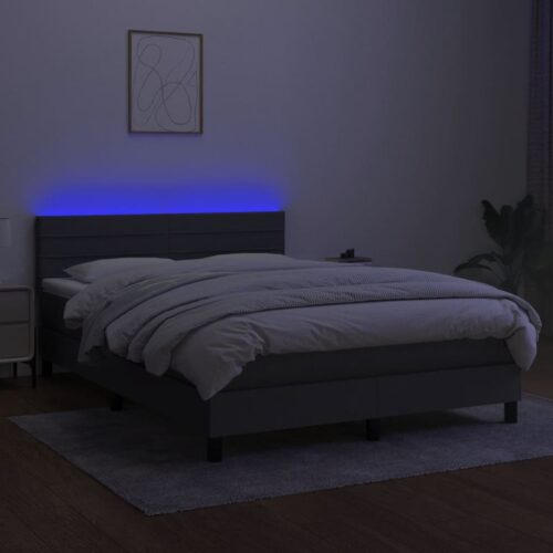 Box Spring Bed with Mattress&LED Dark Grey 153x203cm Queen Size Fabric - Image 4