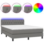 Box Spring Bed with Mattress&LED Dark Grey 153x203cm Queen Size Fabric