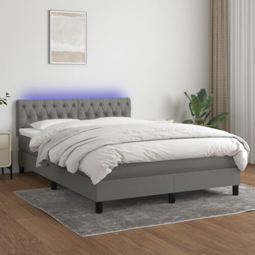 Box Spring Bed with Mattress&LED Dark Grey 153x203cm Queen Size Fabric - Image 3