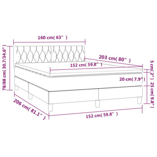 Box Spring Bed with Mattress&LED Dark Grey 153x203cm Queen Size Fabric - Image 12