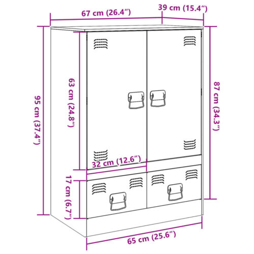 Highboard Black 67x39x95cm Steel - Image 12