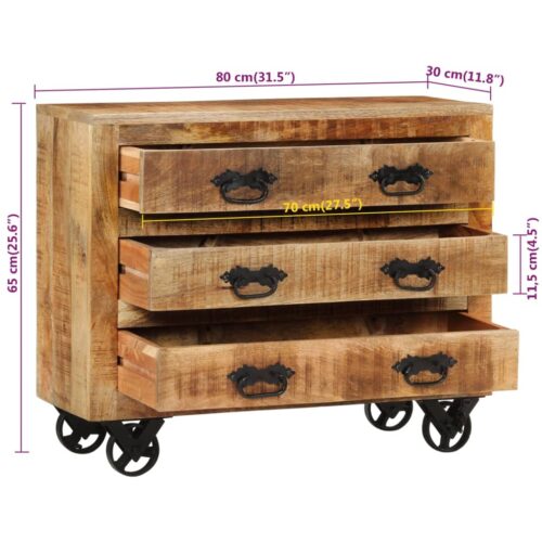 Sideboard with 3 Drawers 80x30x65cm Solid Rough Wood Mango - Image 7