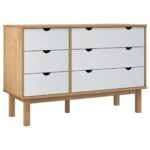 Drawer Cabinet OTTA Brown White 111x43x73.5cm Solid Wood Pine