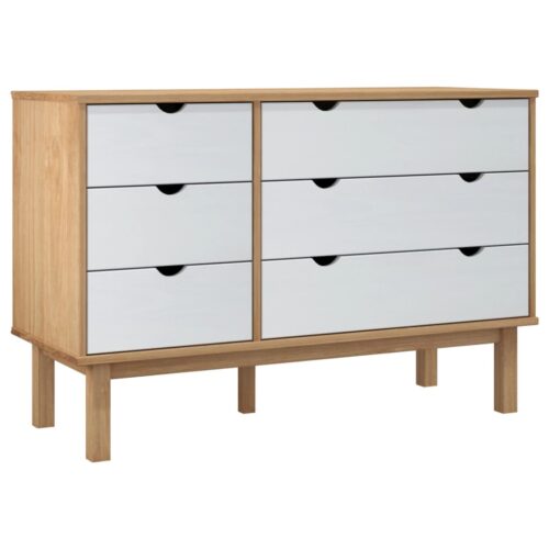 Drawer Cabinet OTTA Brown White 111x43x73.5cm Solid Wood Pine