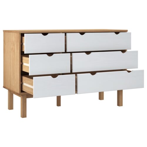 Drawer Cabinet OTTA Brown White 111x43x73.5cm Solid Wood Pine - Image 4