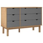 Drawer Cabinet OTTA Brown Grey 111x43x73.5cm Solid Wood Pine