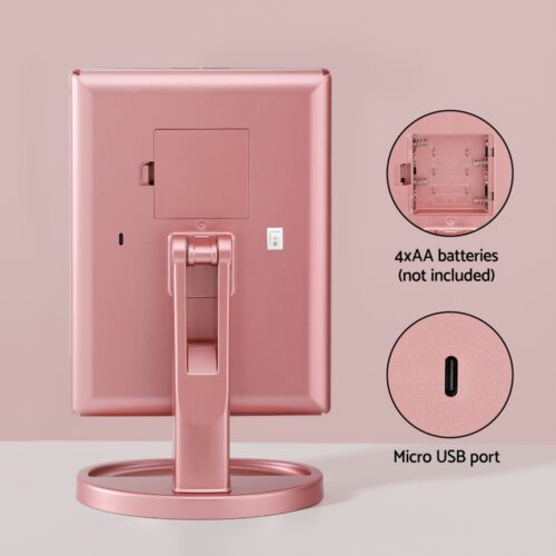 Embellir Tri-fold Makeup Mirror 1X2X3X Magnifying with LED Light Travel Portable Pink - Image 6