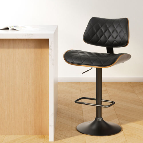 Artiss Bar Stools Kitchen Dining Chairs Gas Lift Stool Wooden Leather Black - Image 7