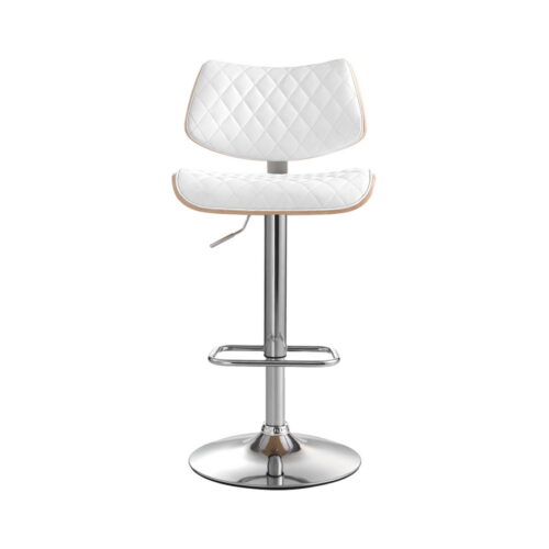Artiss Bar Stools Kitchen Dining Chairs Gas Lift Stool Wooden PU Leather White - Image 3