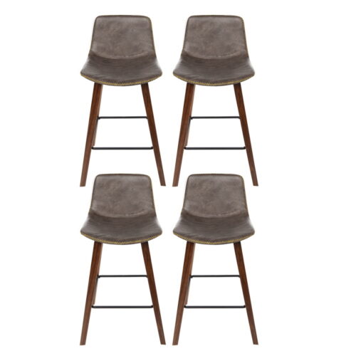 Artiss 4x Bar Stools Vintage Leather Wooden - Image 3