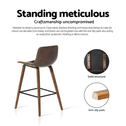 Artiss 4x Bar Stools Vintage Leather Wooden - Image 5
