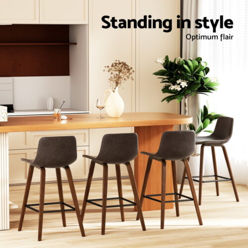 Artiss 4x Bar Stools Vintage Leather Wooden - Image 6