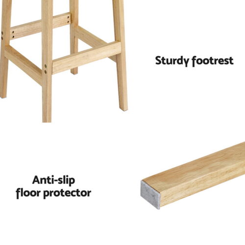 Artiss 2x Bar Stools Rubber Wood Stool Counter Chair Rattan Barstools Kitchen - Image 5