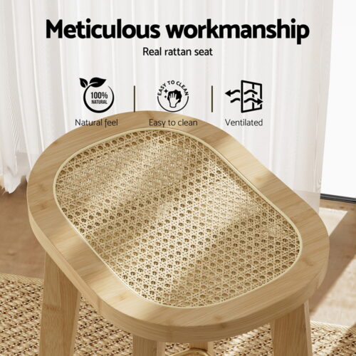 Artiss 2x Bar Stools Bamboo Rattan Stool Counter Chair Kitchen Barstools - Image 4