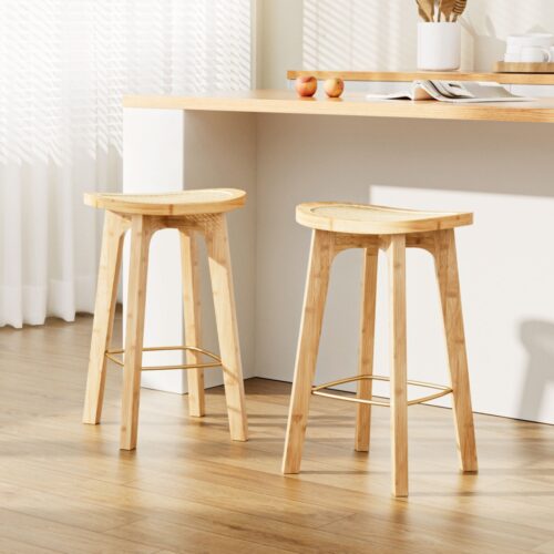 Artiss 2x Bar Stools Bamboo Rattan Stool Counter Chair Kitchen Barstools - Image 7