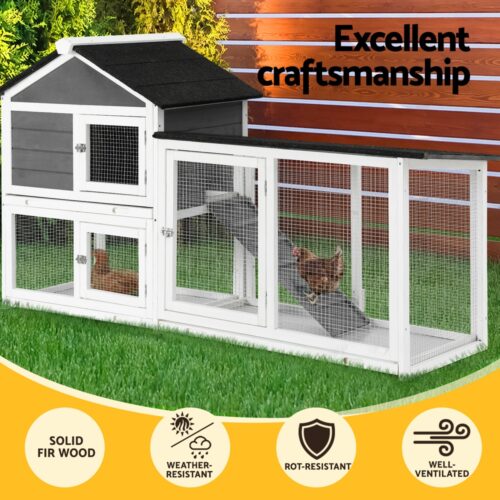 i.Pet Chicken Coop Rabbit Hutch Extra Large Wooden Run Cage House With Run Cage - Image 4