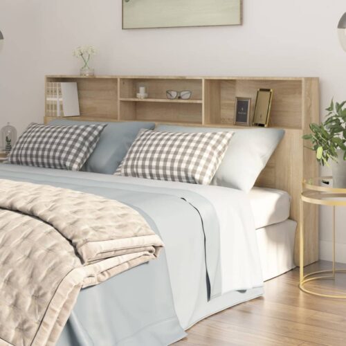 Headboard Cabinet Sonoma Oak Wood 200x19x103.5cm Bed Storage Head Board Bedhead - Image 2
