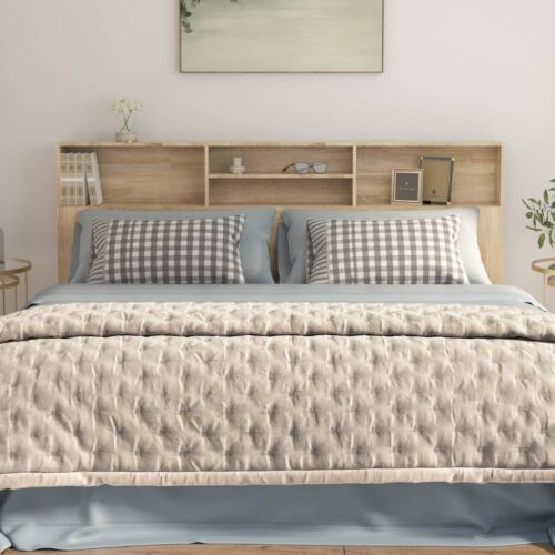 Headboard Cabinet Sonoma Oak Wood 200x19x103.5cm Bed Storage Head Board Bedhead - Image 6