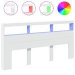 Headboard Cabinet with LED White 200cm