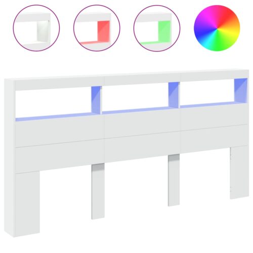 Headboard Cabinet with LED White 200cm - Image 3