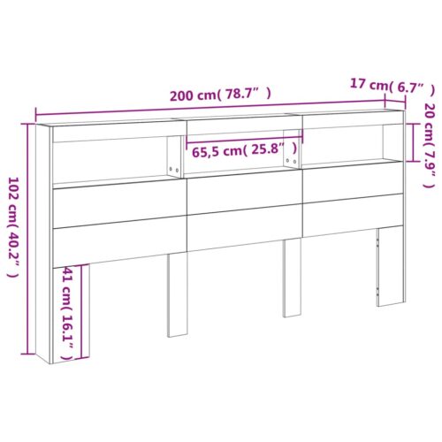 Headboard Cabinet with LED White 200cm - Image 13