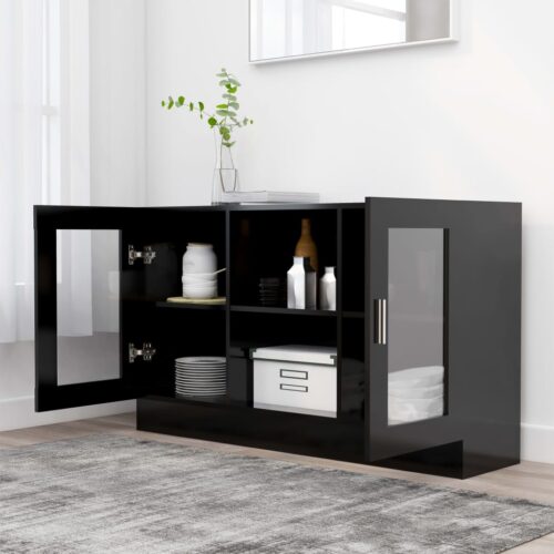 Vitrine Cabinet Black 120x30.5x70cm Engineered Wood - Image 3