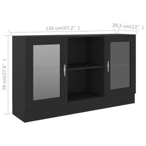 Vitrine Cabinet Black 120x30.5x70cm Engineered Wood - Image 8