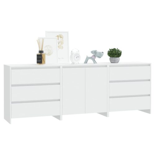 3-Piece Sideboard White Engineered Wood