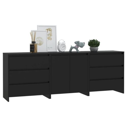 3-Piece Sideboard Black Engineered Wood - Image 6