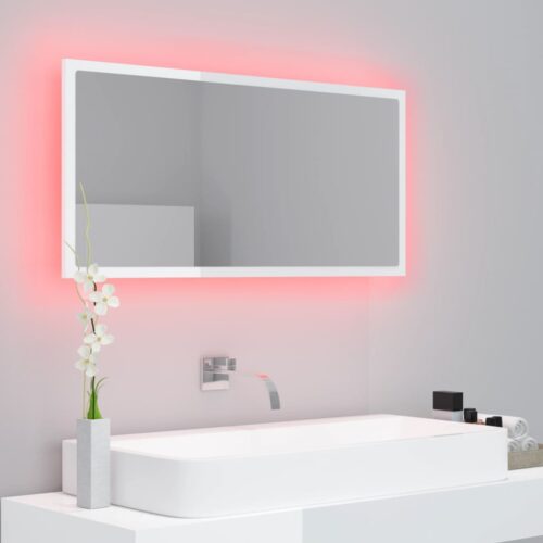 LED Bathroom Mirror High Gloss White 90x8.5x37cm Acrylic - Image 9