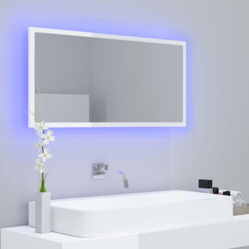 LED Bathroom Mirror High Gloss White 90x8.5x37cm Acrylic - Image 11