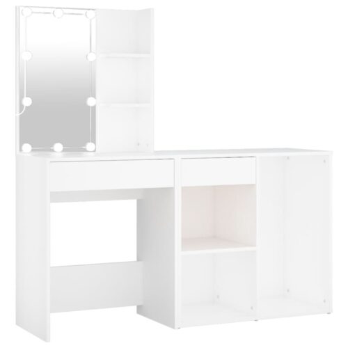 LED Dressing Table with Cabinet White Engineered Wood - Image 2