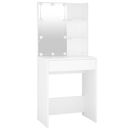 LED Dressing Table with Cabinet White Engineered Wood - Image 8