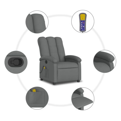Massage Recliner Chair Dark Grey Fabric - Image 8