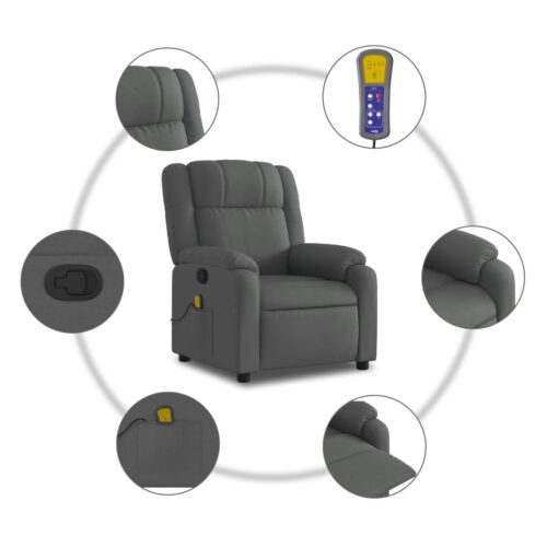 Massage Recliner Chair Dark Grey Fabric - Image 6