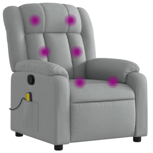 Massage Recliner Chair Light Grey Fabric - Image 2