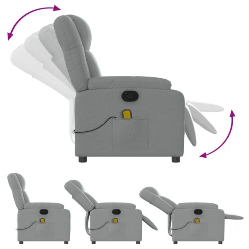 Massage Recliner Chair Light Grey Fabric - Image 5