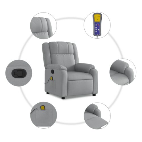 Massage Recliner Chair Light Grey Fabric - Image 6