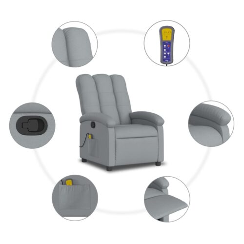 Massage Recliner Chair Light Grey Fabric - Image 8
