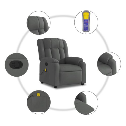 Massage Recliner Chair Dark Grey Fabric - Image 6